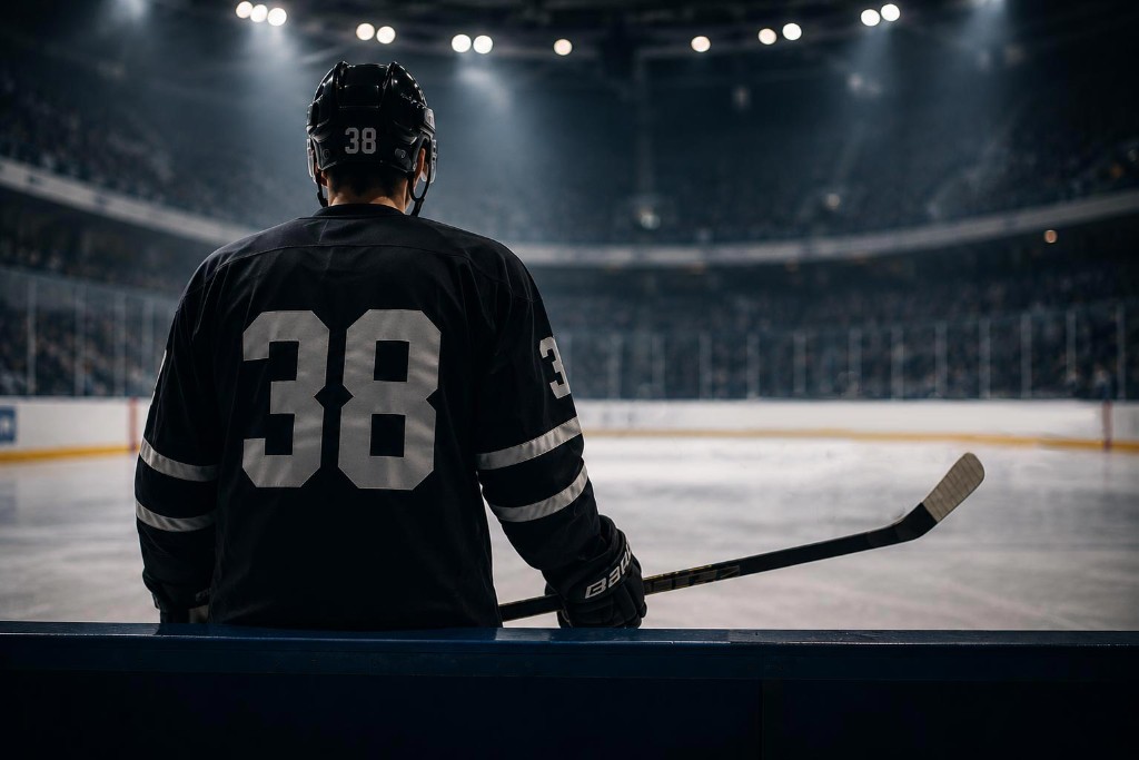 Ishockeylag på vei inn på isen i en fullsatt arena